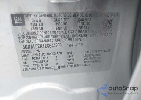 2014 Chevrolet Captiva Sport Lt from USA, damaged, VIN 3GNAL3EK1ES644265